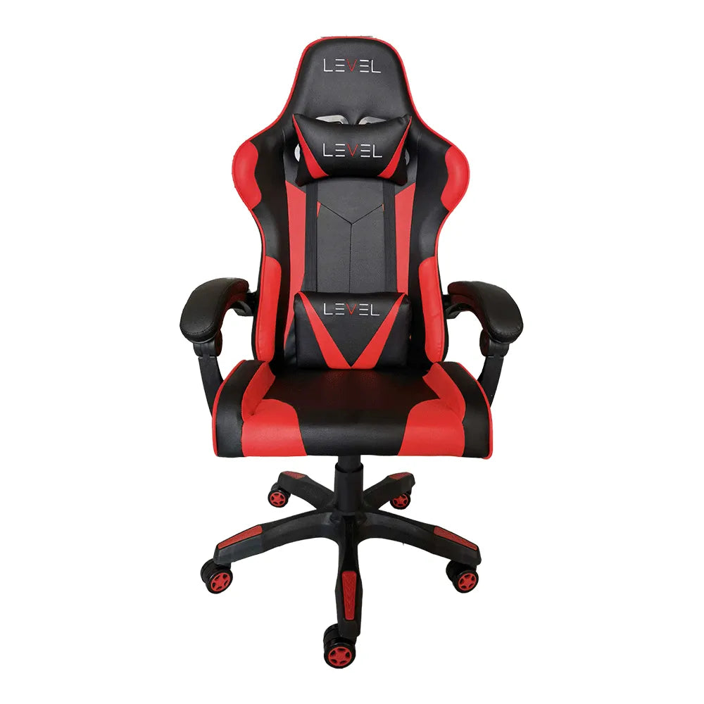 Cadeira Gamer Level, Reclinável, Suporta Até 100kg, Ergonômica, Com Ajuste de Altura, Apoios Lombar e Cervical, Preta e Vermelha - URSOXPREX