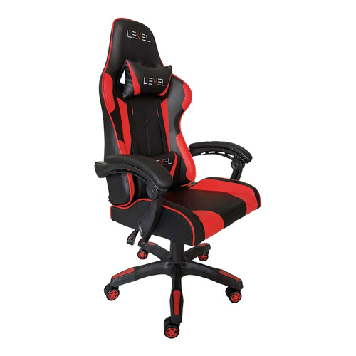 Cadeira Gamer Level, Reclinável, Suporta Até 100kg, Ergonômica, Com Ajuste de Altura, Apoios Lombar e Cervical, Preta e Vermelha - URSOXPREX